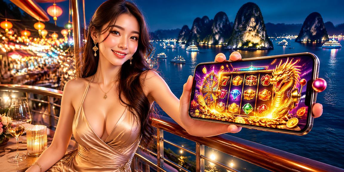 Người chơi thử vận may slots tại chợ đêm vịnh Hạ Long ban đêm